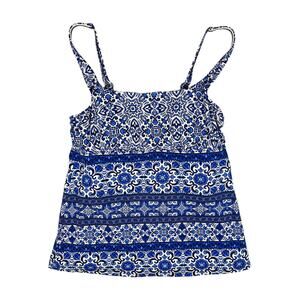 Lands End Swim Womens 2 Square Neck Tankini Top Deep Sea Mixed Majolica UPF Blue